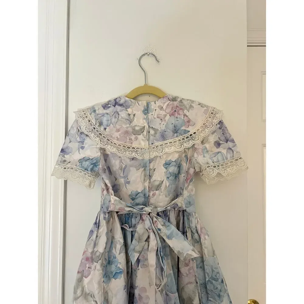 80s Vintage Jessica McClintock Girl's Pastel Floral Special Occassion Dress
